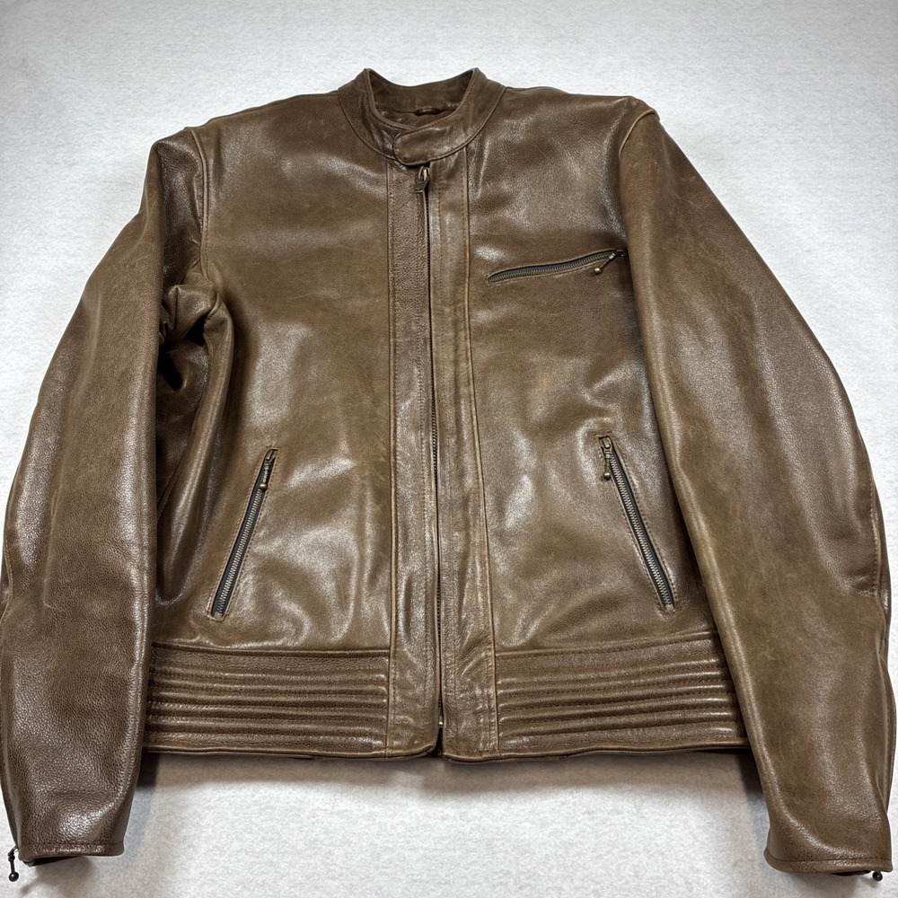 Hillside Made in‎ USA Leather Moto Jacket Brown Large Thinsulate Liner